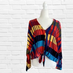 NWT Express Color Block Button Down Tie Knotted Top Size Small